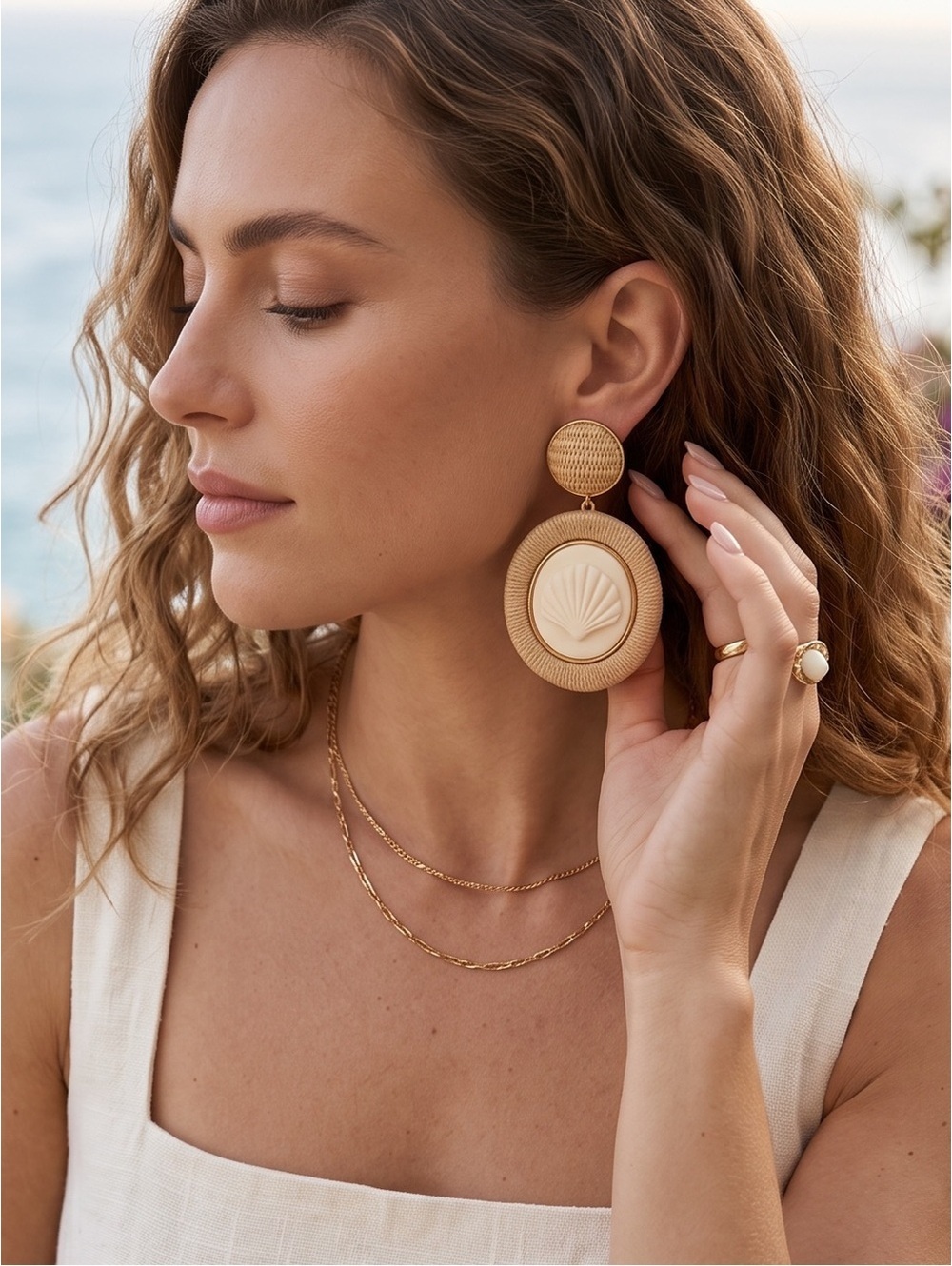 NWT Tuckernuck Raffia Rowen Clamshell Statement Drop Earrings - Picture 8 of 13